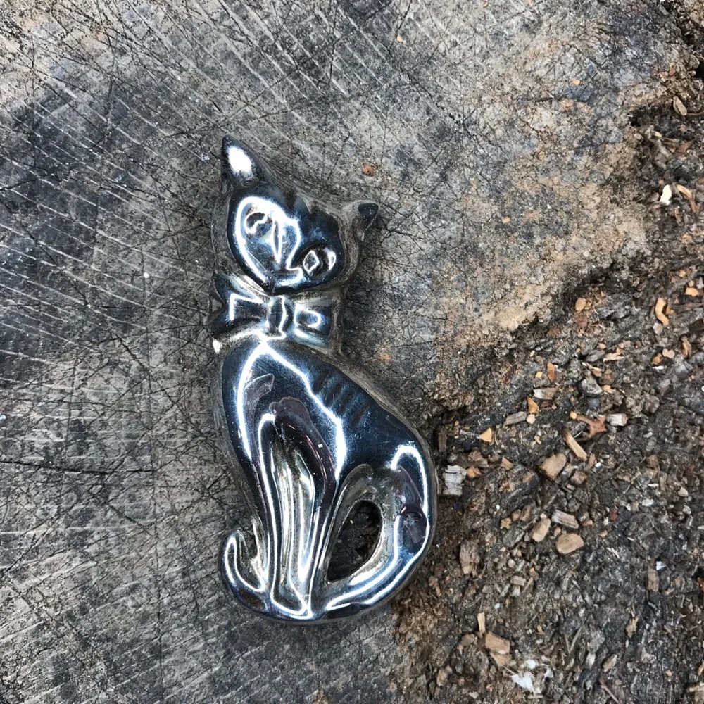 Taxco vintage sterling cat pin Mexican silver - Picture 4 of 8